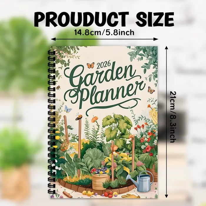 1 carnet à spirale, agenda de jardinage 2026 sur le thème du jardin potager, pour la planification des jardinières extérieures et des récoltes