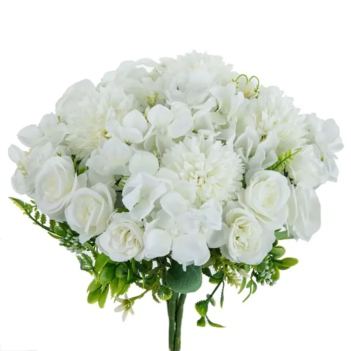 Fleur artificielle Soie Rose Chrysanthème Mariée Bouquet De Mariage En Plein Air Jardin Maison Vase Décor De Table Couronne BRICOLAGE Cadeau Accessoire