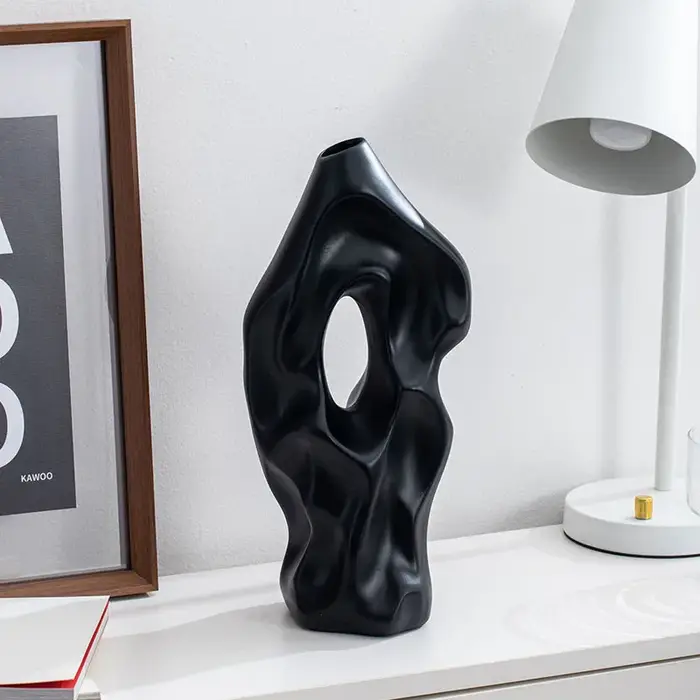 CAPIRON 37 cm Vase en céramique nordique abstrait Pampas herbe fleurs séchées salon salle à manger armoire bureau décoration cadeau