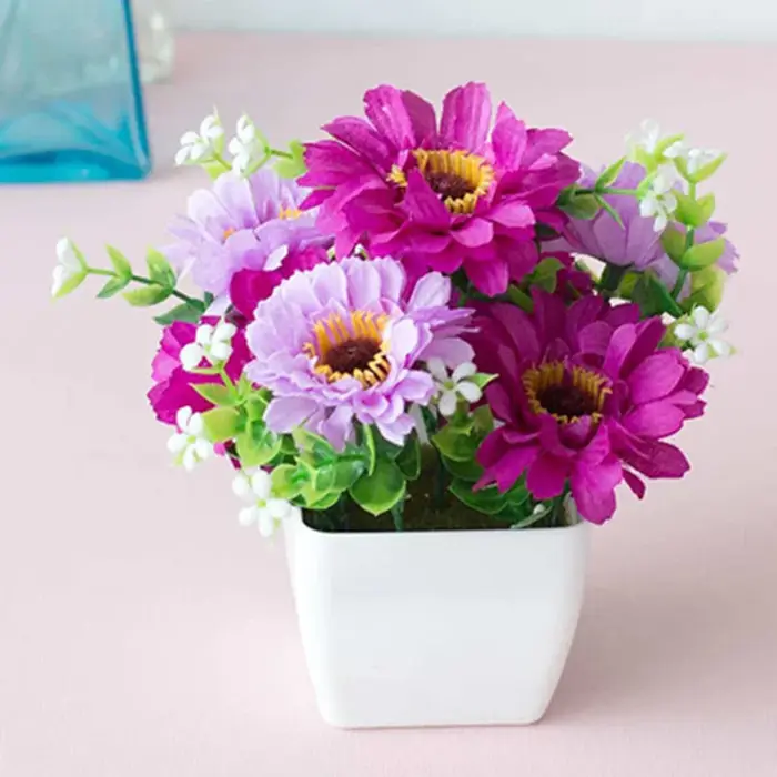Plante Artificielle en Pot pour Décoration de Jardin, Fausses Plantes d'Extérieur, Rose Violette
