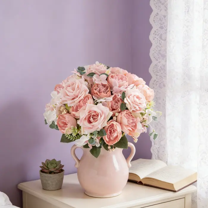 Fleurs Artificielles en Soie Hydrangea Rose pour Mariage Jardin Cour Bouquet de Mariée Décoration de Festival Vase Maison Chambre Table Élégant Cadeaux DIY