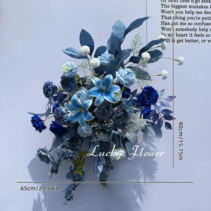 Fleurs artificielles d'extérieur de couleur bleue, décoration de mariage, rangée de fleurs suspendue
