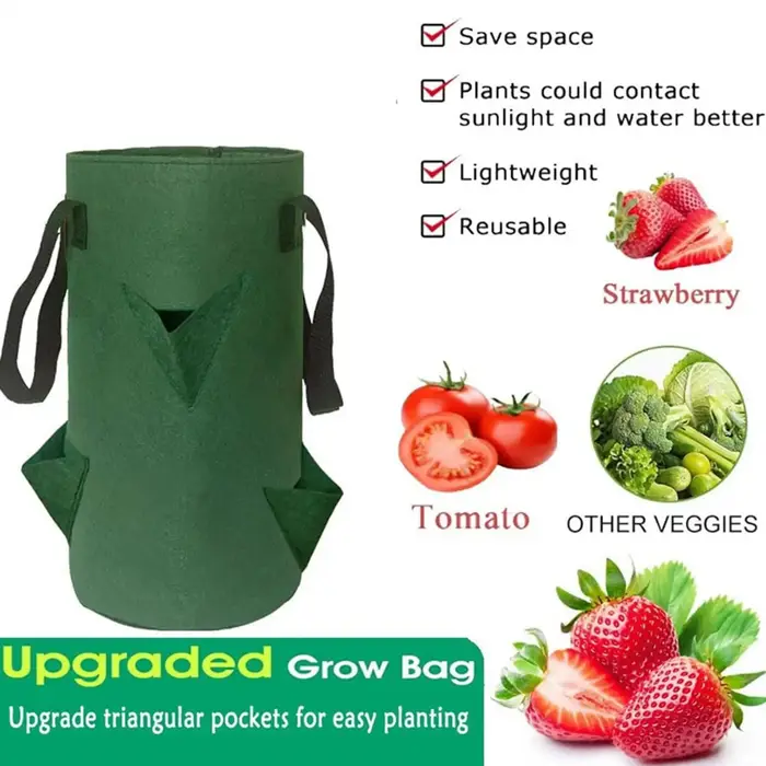 Sacs de culture inversés pour tomates et fraises, 5 pièces, en tissu respirant et suspendable, avec 6 trous de plantation