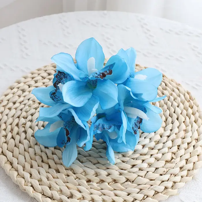 YO CHO Bouquet de fleurs d'orchidées artificielles 6 têtes en Latex Real Touch Cymbidium Flower DIY 