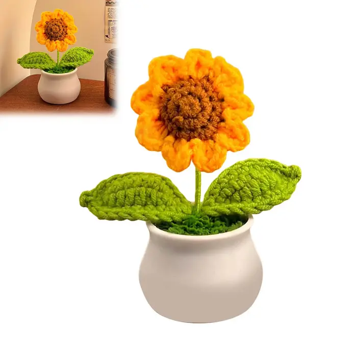 Jolies fleurs au crochet faites à la main, tournesol en pot, tulipe, décoration d'intérieur, ornemen