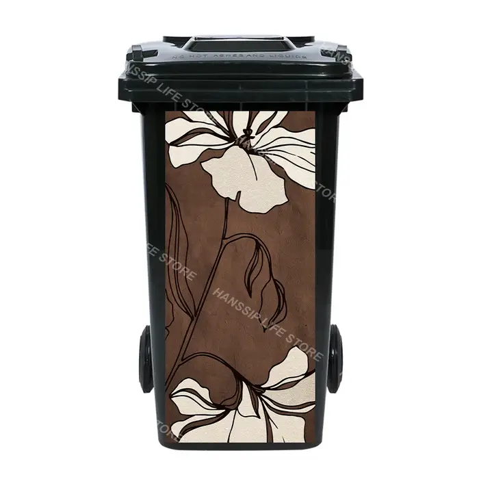 Autocollant de poubelle de fleurs de plantes vertes, étanche, extérieur, paysage de bord de mer, déc