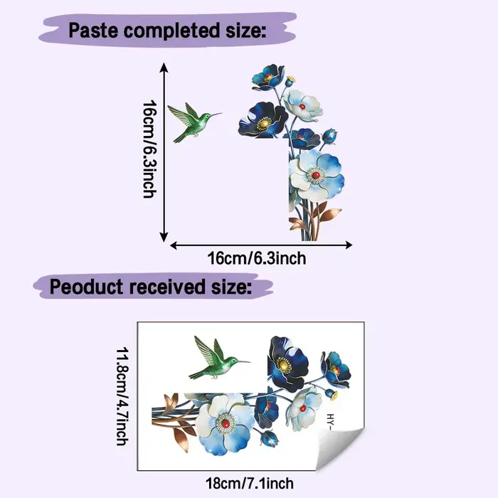 Autocollant mural amovible imperméable à l'eau avec fleurs bleues romantiques pour chambre à coucher