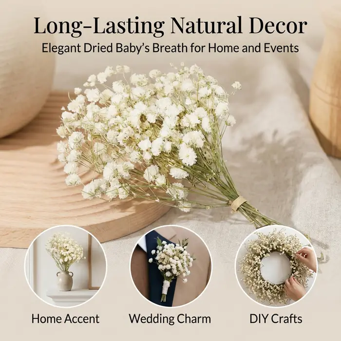 Mini bouquet de fleurs préservées avec gypsophile et herbe de l'amour pour la décoration de la maison et de mariage