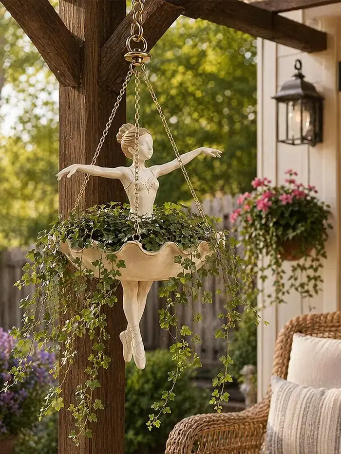 Pot de fleurs suspendu Danseuse, joli pot à plantes en résine Ballerine, élégant support artistique pour plantes grimpantes et succulentes