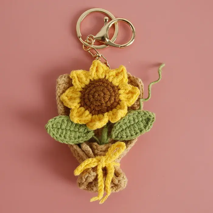 Porte-clés Bouquet de fleurs tricoté créatif