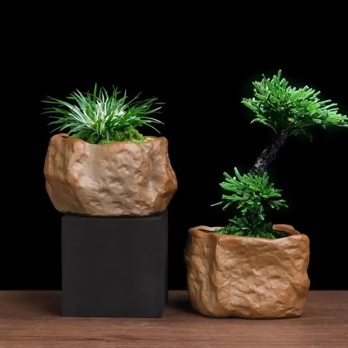 Pots de plantes succulentes en céramique en forme de pierre avec trou de Drainage