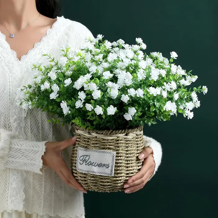 Fleurs en plastique artificielles faux eucalyptus plante mariage arc couronne maison pot