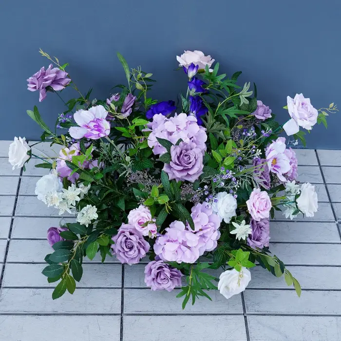 A8728 violet Rose verdure glycine fleur rangée corne arc cadre décor fournitures mariage scène sol Floral Arrangement accessoires