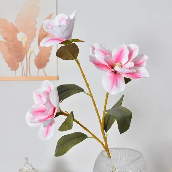 4/5 pièces de fleurs artificielles de magnolia à 3 branches