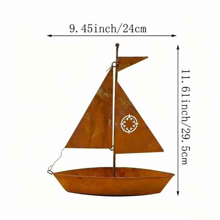 Pot de fleurs rustique en forme de voilier, pot à succulentes vintage nautique fait main en métal, résistant aux intempéries et antirouille, jardinière en forme de bateau