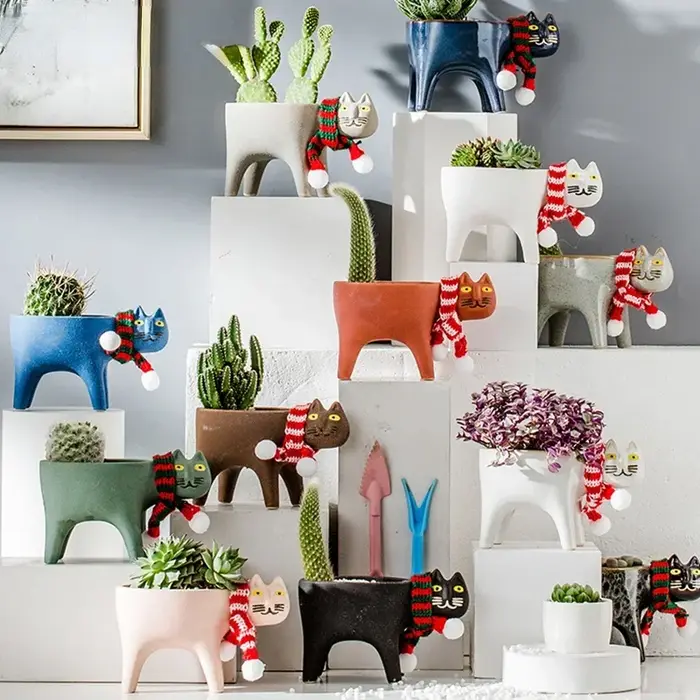 Pot de fleurs en céramique pour chat, Vase d'horticulture, Cactus, plante succulente, Arrangement de fleurs en pot, décoration de la maison