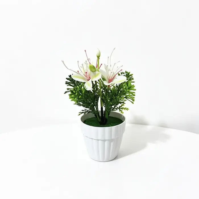 Plante artificielle 3-Bloom pour fleurs de cerisier dans un pot ondulé pour décoration intérieure