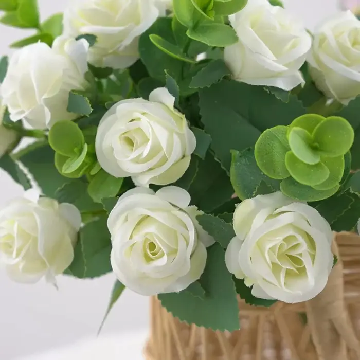 Fleurs artificielles Vase Décoration De La Maison En Plein Air Jardin Festival Eucalyptus Feuilles Fausses Plantes Fête De Mariage Soie Roses Bouquet