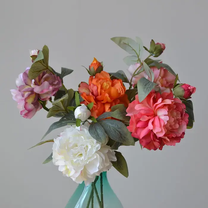 Grande branche de fleur artificielle de pivoine en soie