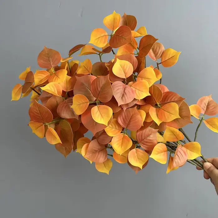 8 feuilles artificielles de Bodhi colorées pour l'automne