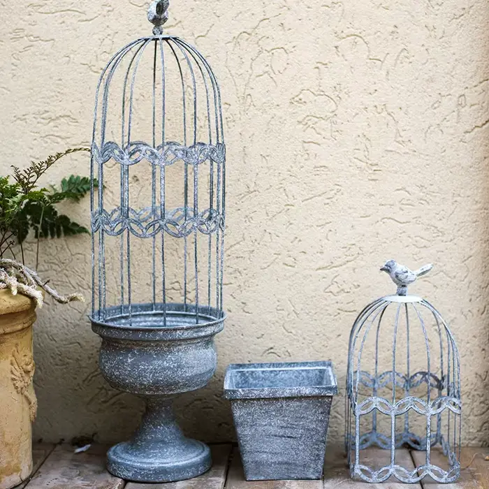 Cage à oiseaux Vintage, décoration florale, Pot de fleur, jardin, cour, jardin Rural, cage à oiseaux rustique, décoration de maison, décor de cour de maison Vintage