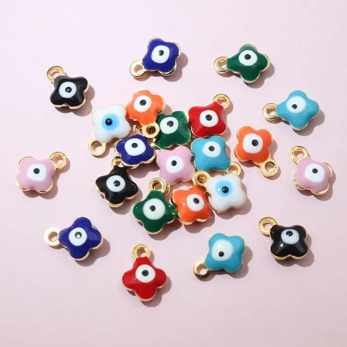 20pcs 9x7mm émail mauvais yeux fleur charmes pendentif petit en acier inoxydable bricolage fabrication de bijoux accessoires résultats