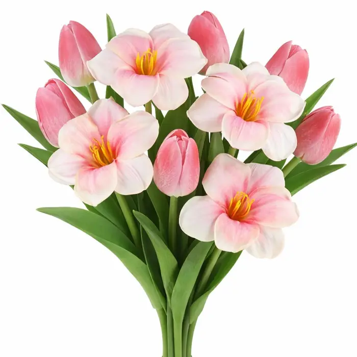 Bouquet de 10 tulipes artificielles roses mélangées, fausses fleurs pour centres de table de mariage