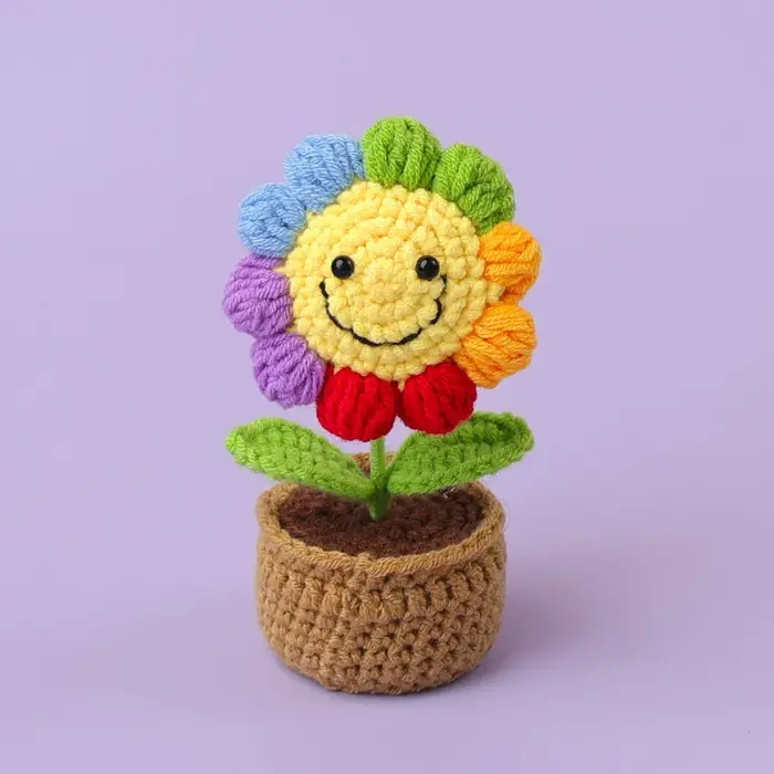 Kawaii Crochet tournesols tricot Pot de fleur Finnshed plante faite à la main voiture Table décor faux tournesol Flores