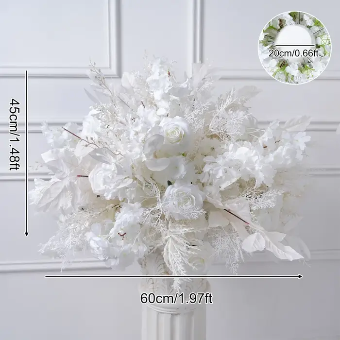 Boule de fleur d'herbe de brume de Rose blanche-neige, décor d'arrière-plan de mariage, Arrangement