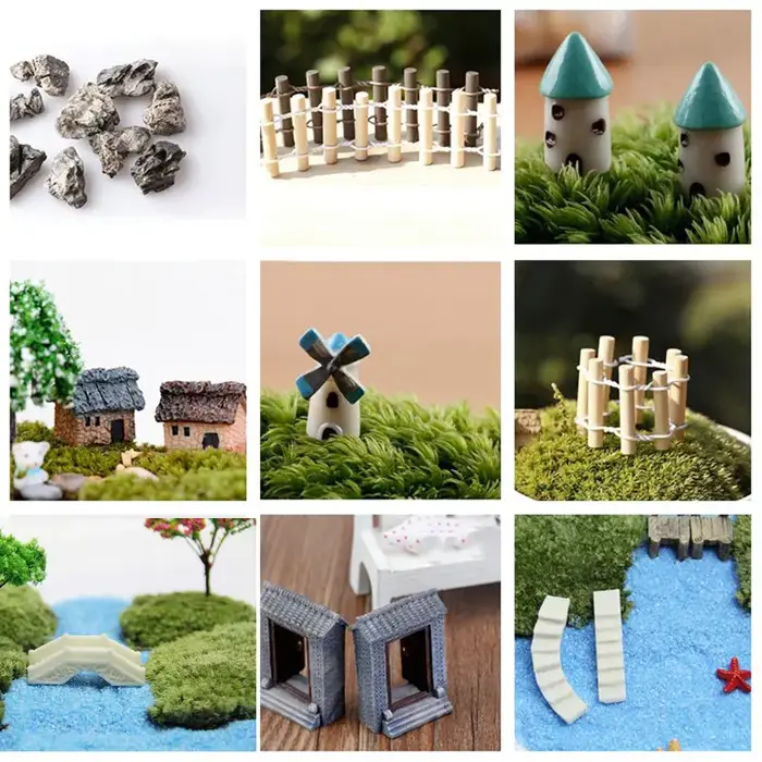 1 pièces pont cabane moulin à vent maison château Mini artisanat Figurine plante Pot jardin ornement Miniature fée