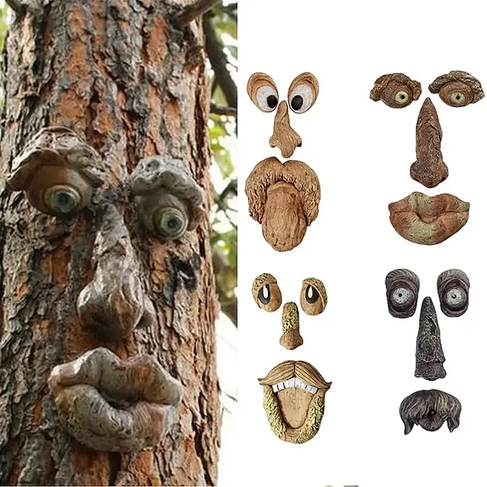 Décor extérieur de visages d'arbre