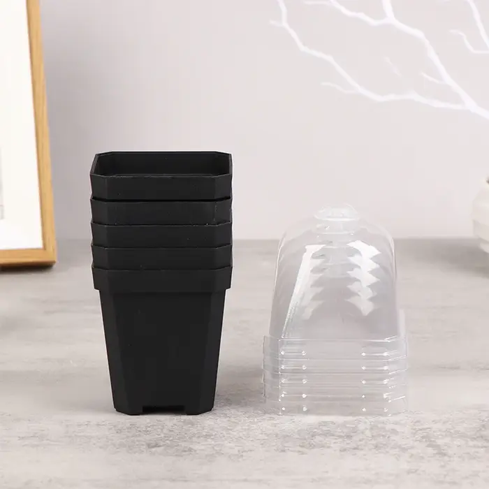 Petit Pot de fleur carré pour pépinière, 5 pièces, avec dôme d'humidité, Pot de jardinage Transparen