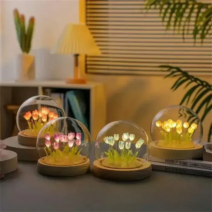 Veilleuse LED en forme de fleur de tulipe artificielle faite à la main
