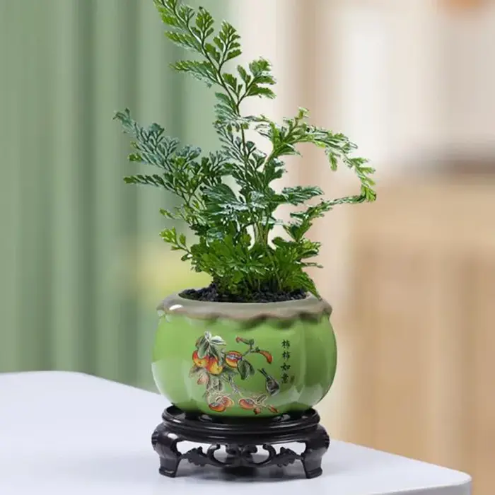 Pot de fleurs kaki en céramique de Style chinois
