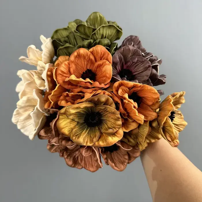 Bouquet de 5 fausses fleurs de coquelicots blancs en PU