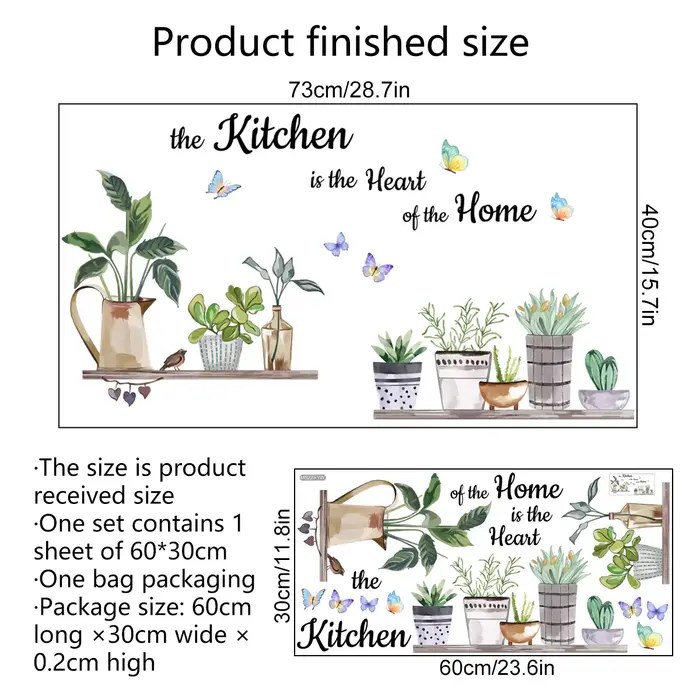 Autocollants muraux plantes vertes de cuisine, Art de cuisine, papillon, fleur, citations de cuisine