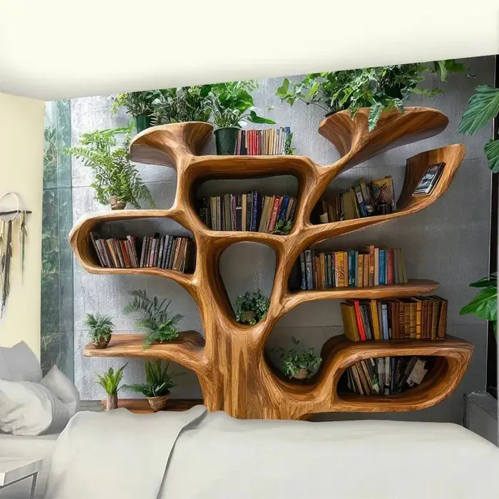 Tapisserie murale 2D en polyester à thème plantes nordiques