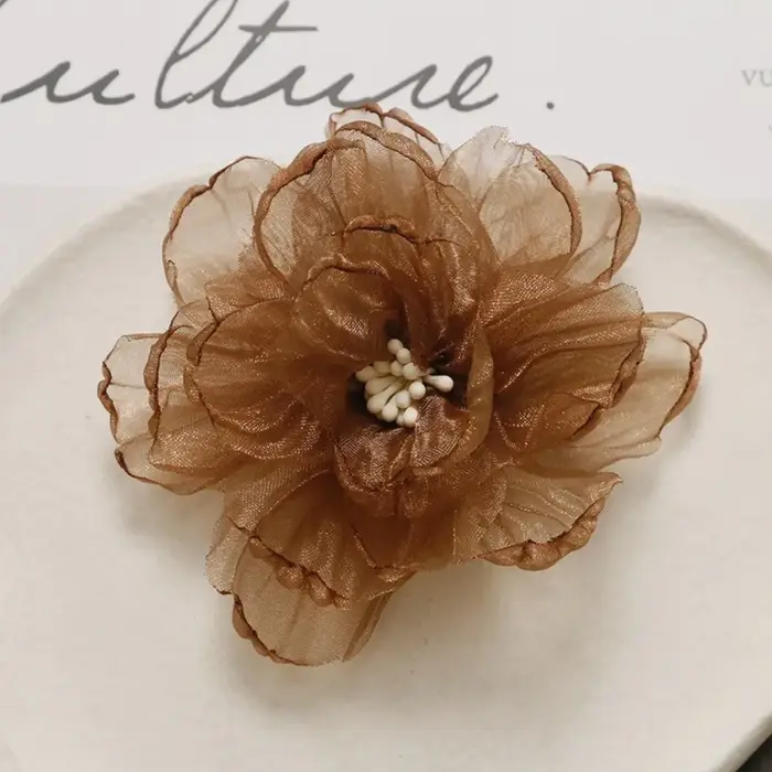 Fleur en tissu faite à la main, fleur en organza de couleur rose, accessoires DIY en forme de fleur,