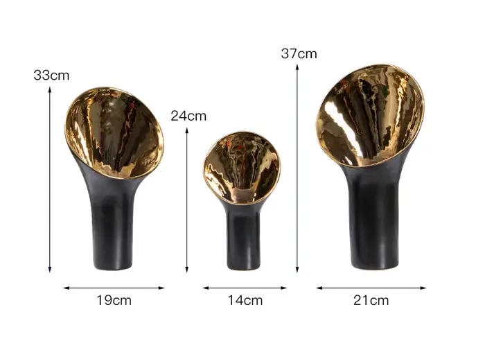Vase en céramique trompette dorée
