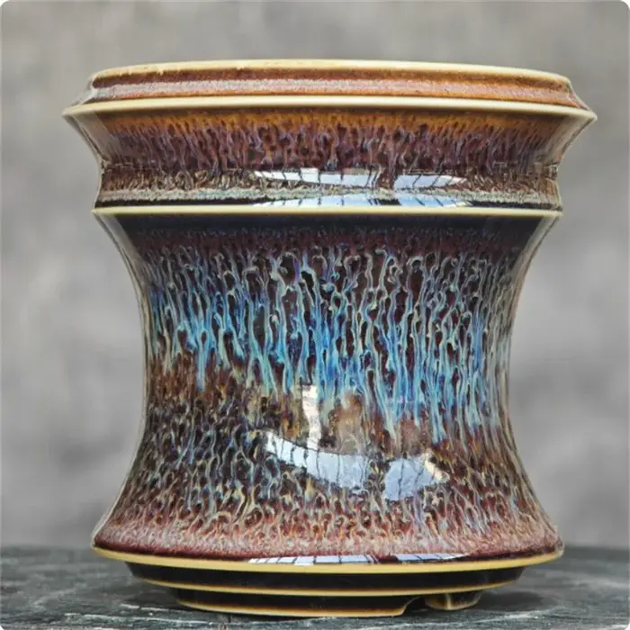 Pot en porcelaine bleue ronde émaillée pour racines