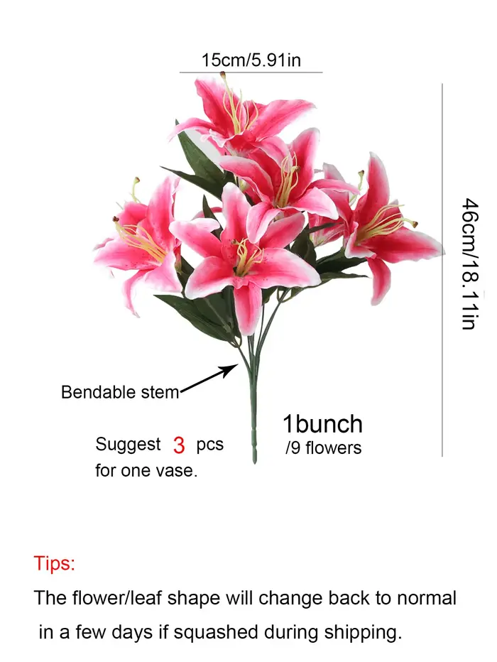 Branche de fleur artificielle de grande taille à 9 têtes