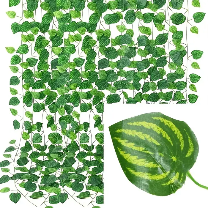 Guirlande de feuilles de lierre vert artificielles 12/2M, vigne murale suspendue en soie, décoration