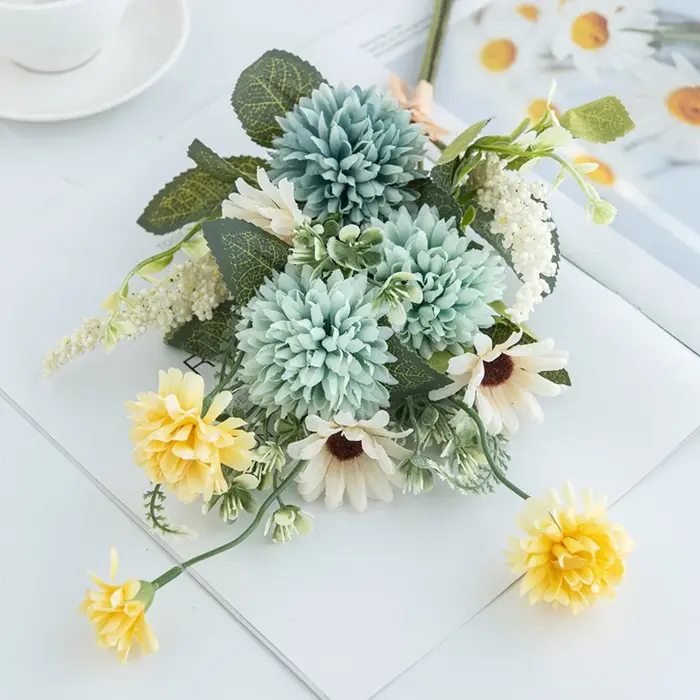 Fleurs artificielles en soie bulbeuse chrysanthème bulle festival couronnes mariage nuptiale Bouque maison chambre jardin décoration bricolage cadeau