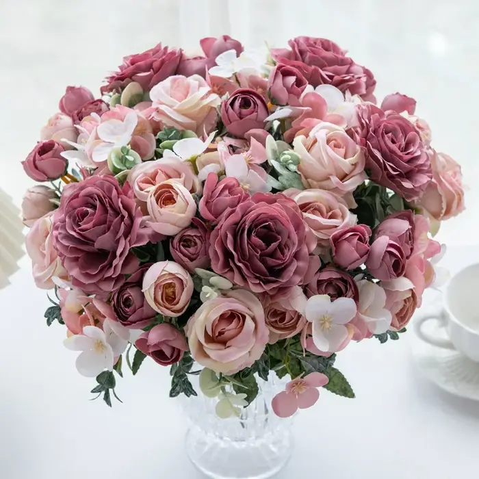 Fleurs artificielles de Haute Qualité Soie Rose Festival Maison Chambre Brial Accessoire De Mariage Couronne En Plein Air Cour Arche Décoration Cadeau