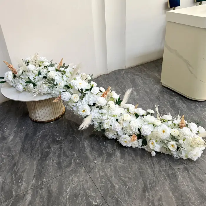 Uflower 100/200 cm blanc Rose vert feuille artificielle longue chemin fleur rangée
