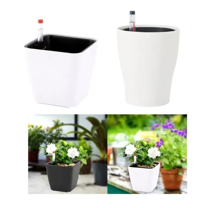G6KF Planteur à eau auto avec indicateur niveau d'eau Pots fleurs décoratifs pour chambre cuisine Bureau des maisons