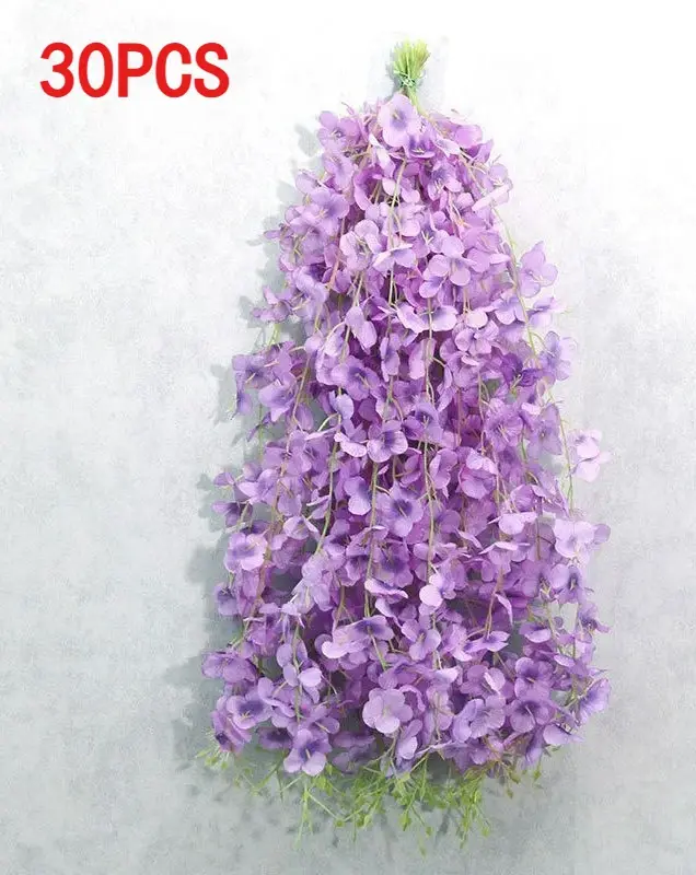 30 pièces de fleurs artificielles de glycine violette élégantes et romantiques pour les arrangements floraux de jardin