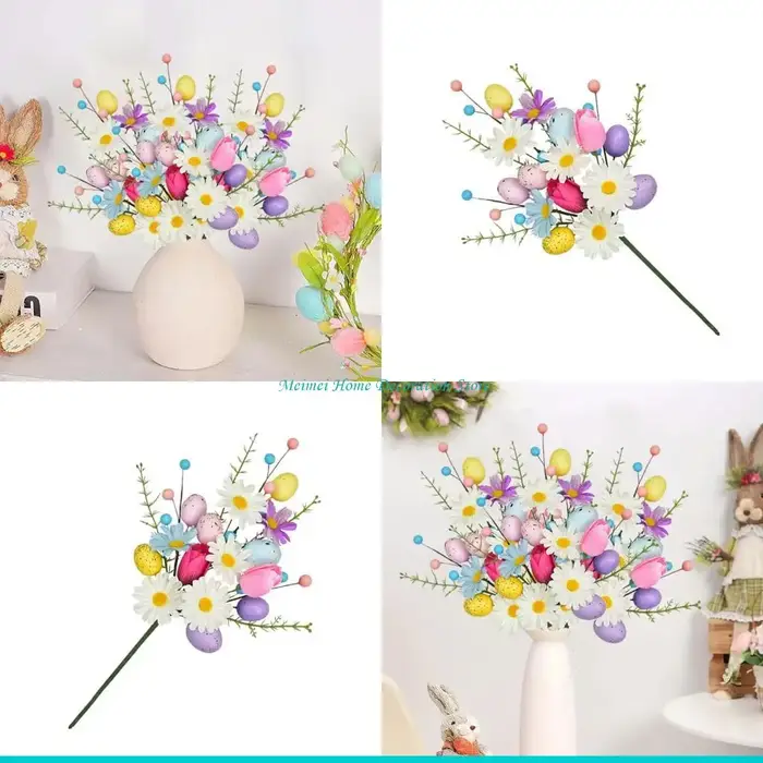 H7BF – Arrangement fleurs d'œufs pâques, Bouquets fleurs artificielles pour manteaux, affichage tabl