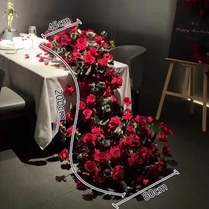 2m rose rouge plantes vertes artificielles fleur rangée coureur mariage toile de fond centre