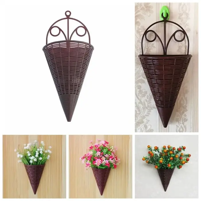 Panier de fleurs suspendu en plastique, décoration de la maison, Art Durable, tenture murale en roti